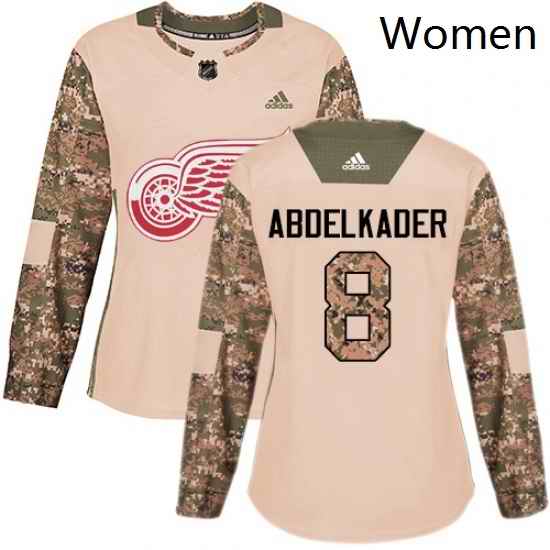 Womens Adidas Detroit Red Wings 8 Justin Abdelkader Authentic Camo Veterans Day Practice NHL Jersey